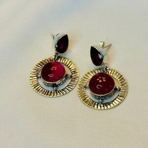 Sterling Silver Ruby Zoisite & Garnet Dangle Drop Earrings